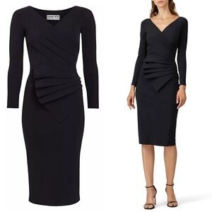 Chiara Boni La Petite Robe Kaya Pleated Sheath Midi Dress Size 6 Black